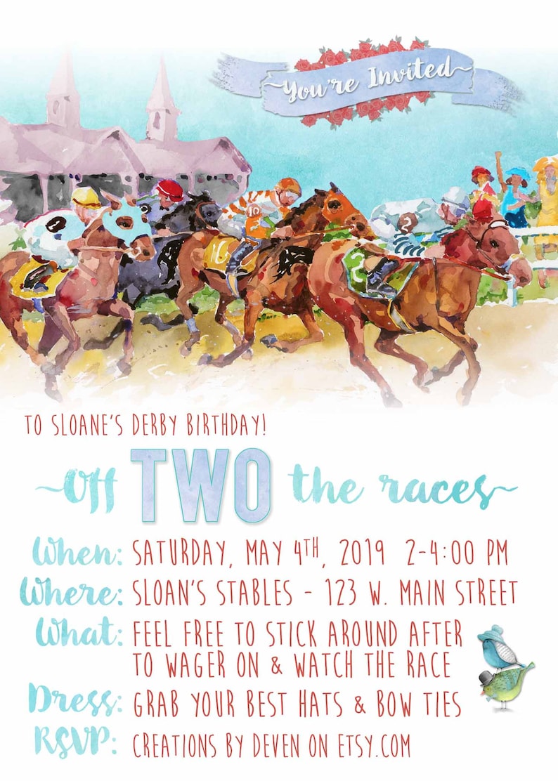 Kentucky Derby Party Invitations with Envelopes or Digital Download available Watercolor style