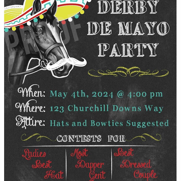 Kentucky Derby Party Invitation File Emailed or Printed Invitations Set of 40 with Printed Envelopes