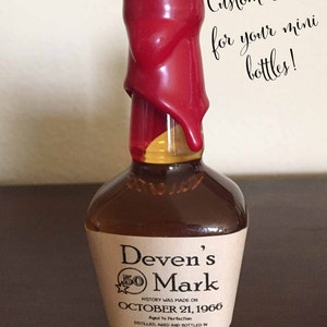 Custom Bourbon Whiskey Label for Mini Size 12 on a sheet DIY OR Printed Party favors, Wedding, Groomsmen,Bridesmaids, Retirement, Derby