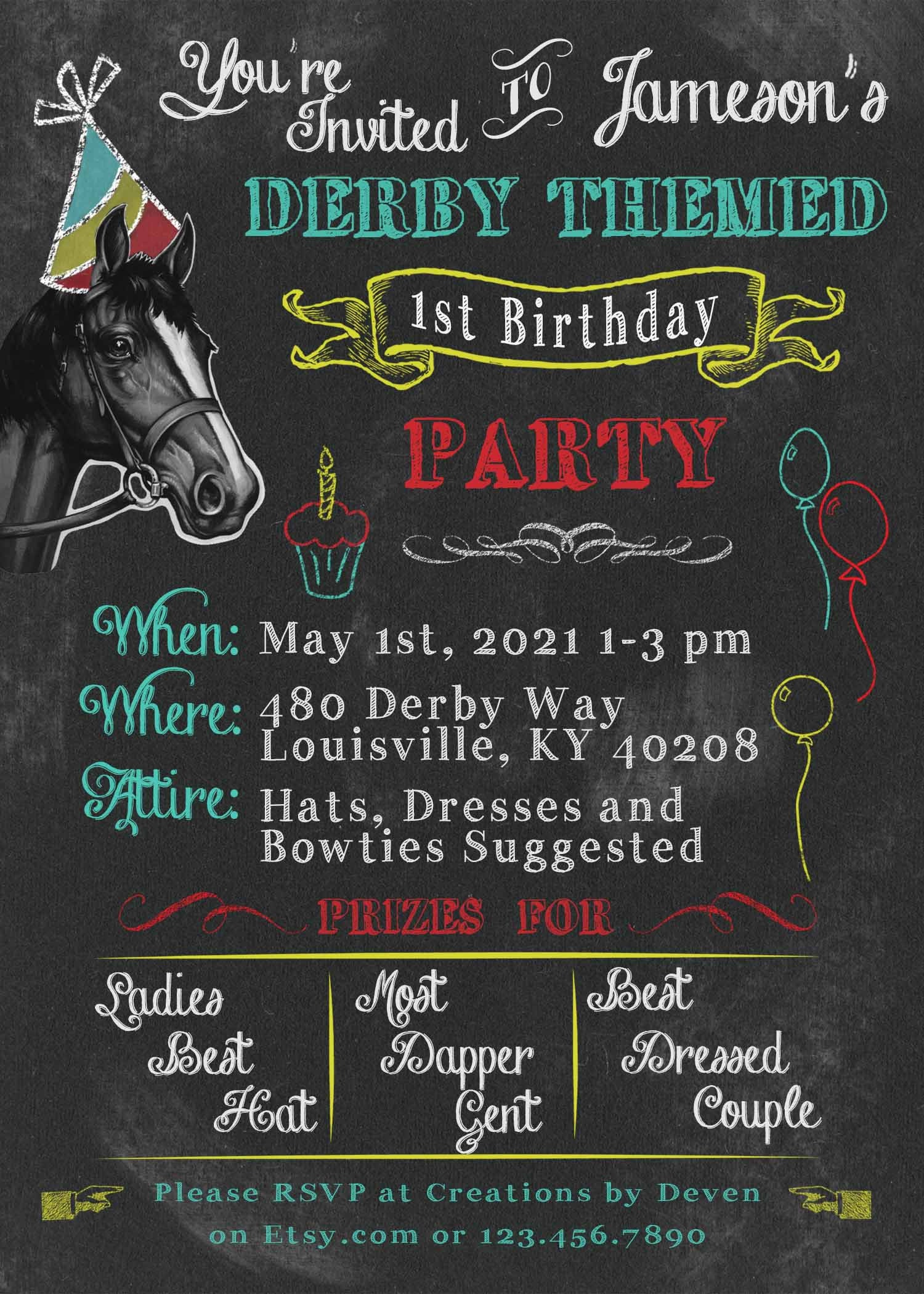 Kentucky Derby Themed Birthday Party Printed Invitations Set Etsy