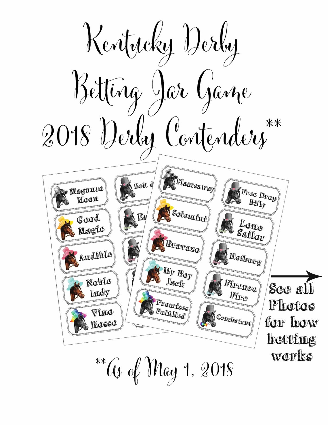 Kentucky Derby Party Betting Game Printable Preakness Belmont Etsy