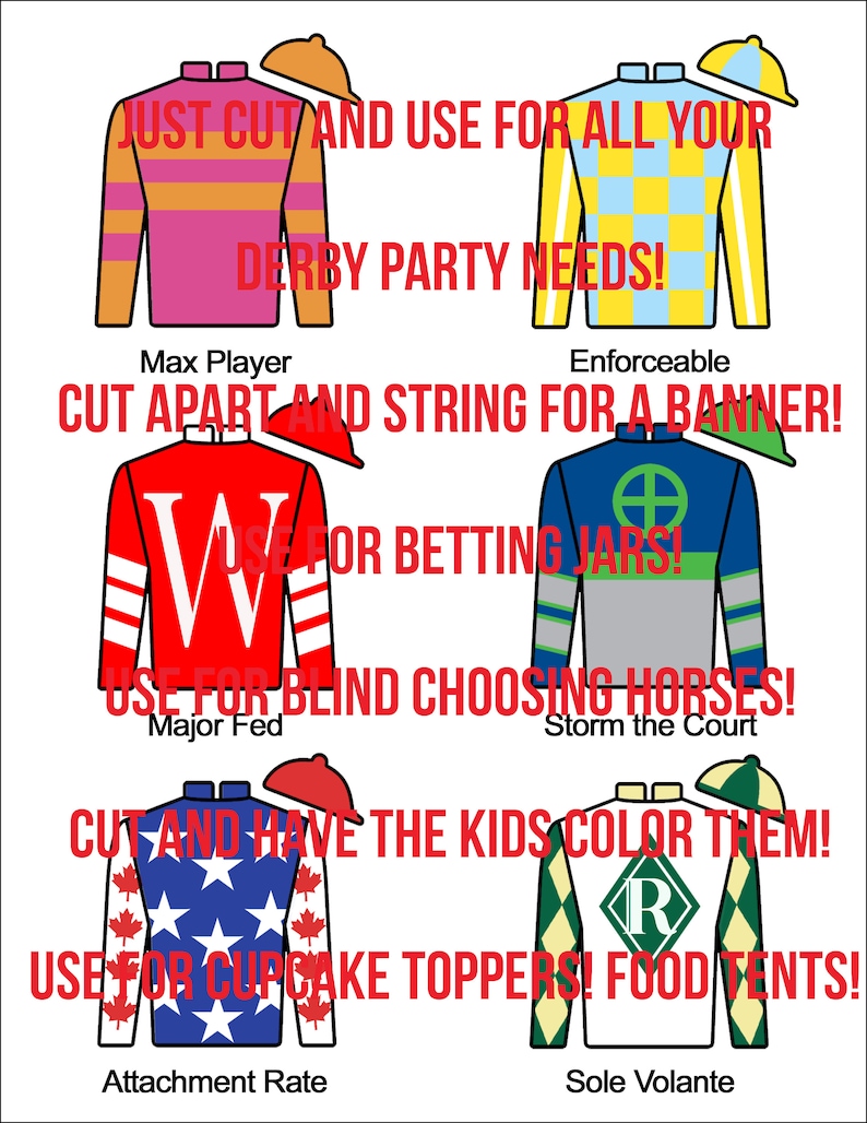 Kentucky Derby Party Printable Jockey Jersey Silks 6 to a page Etsy