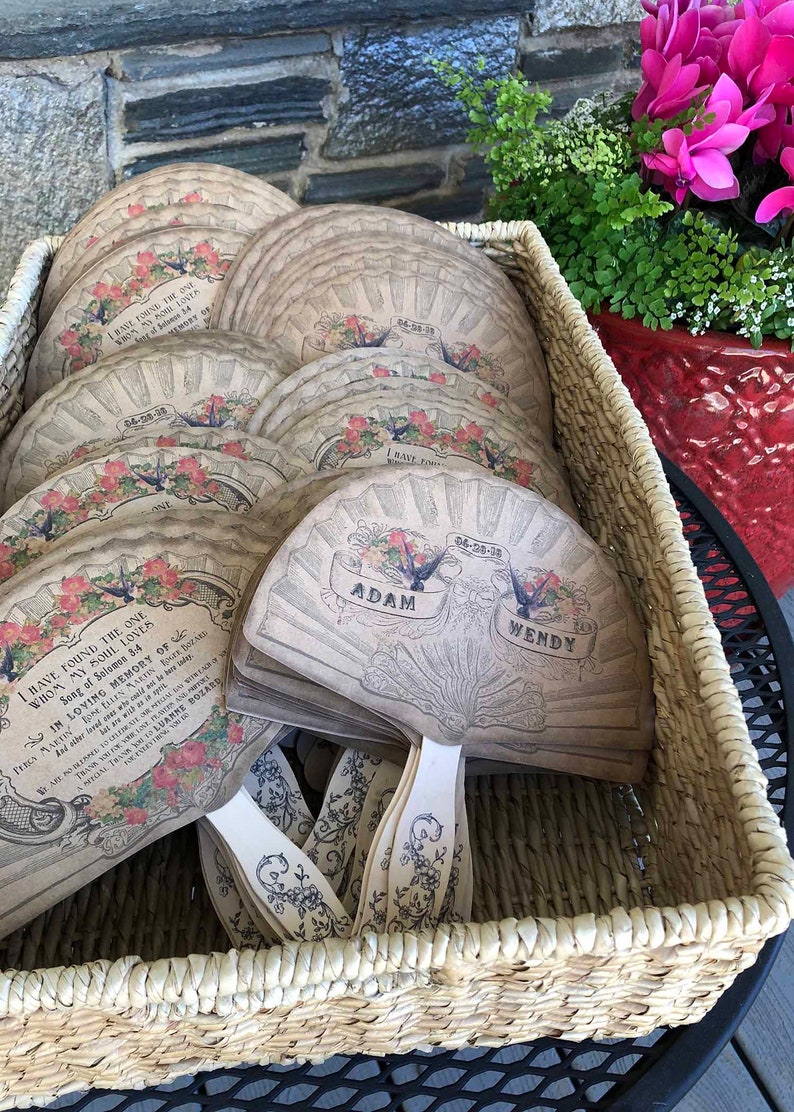 Hand Fan Rustic Vintage Theme Wedding Event Program Double Etsy