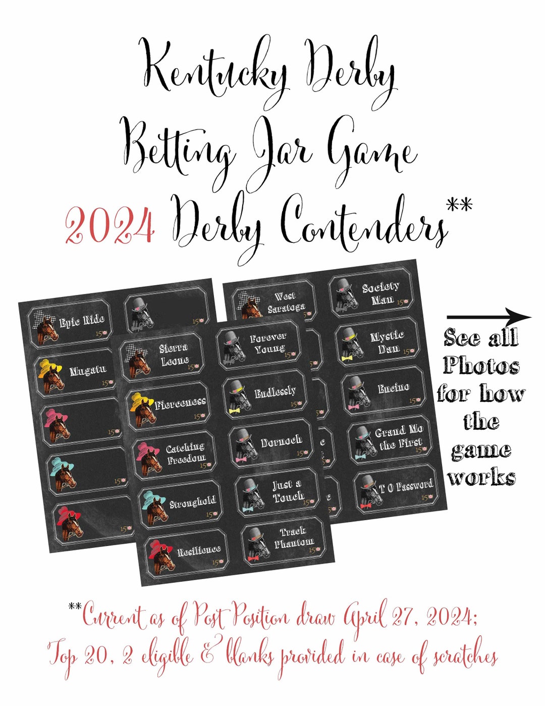 Kentucky Derby Party Betting Game Printable Horse Racing Betting Sheets ...