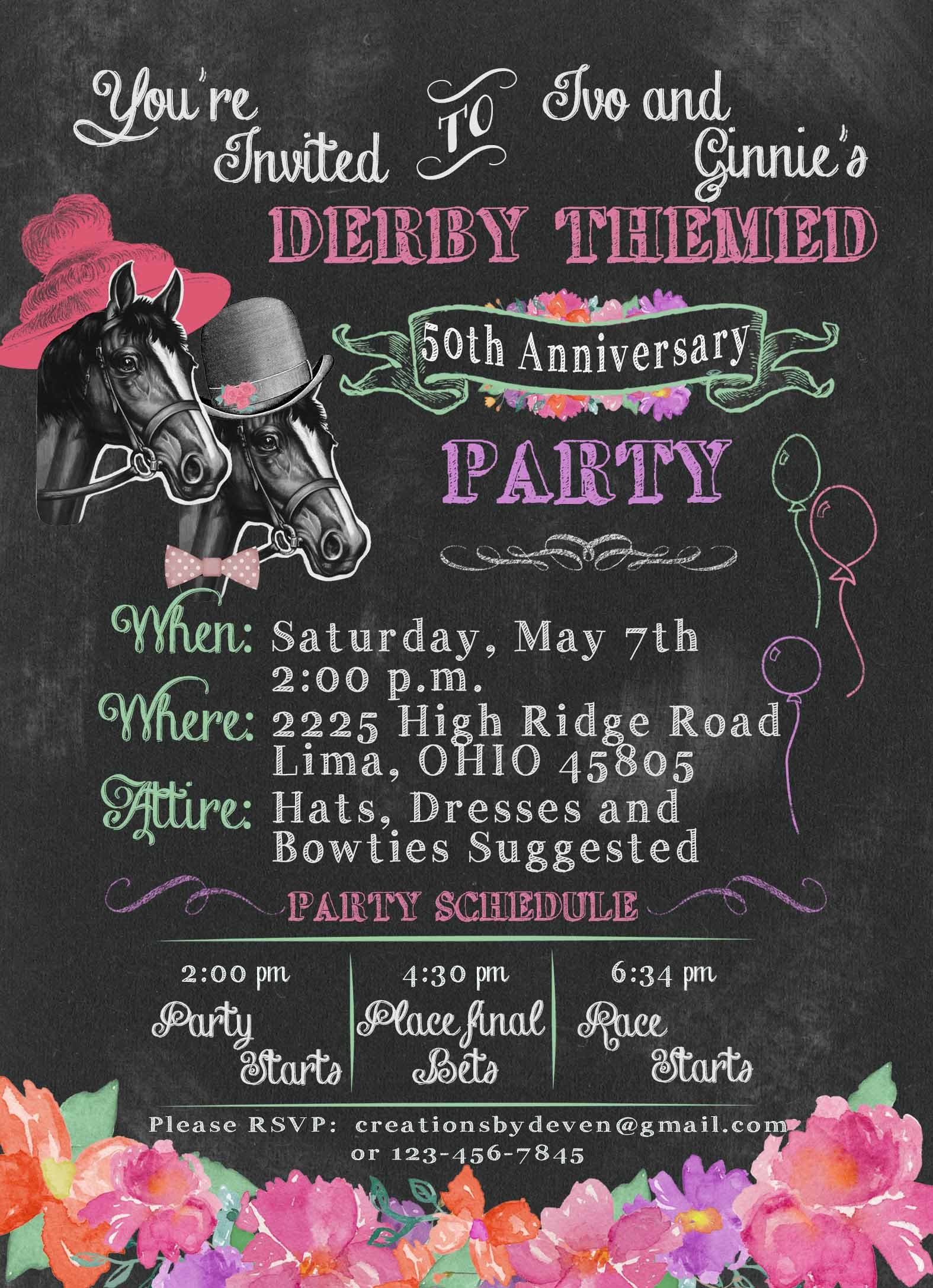 Kentucky Derby Themed Birthday Party Printed Invitations Set Etsy
