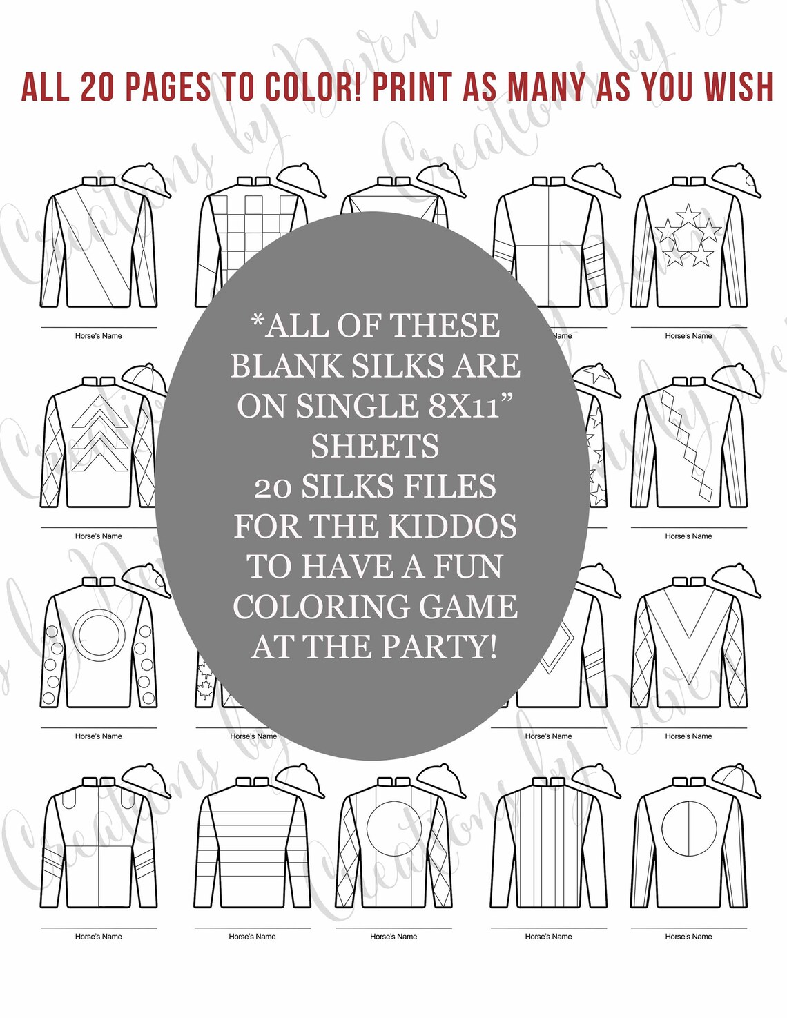 Kentucky Derby Party Printable Jockey Jersey Silk Coloring - Etsy