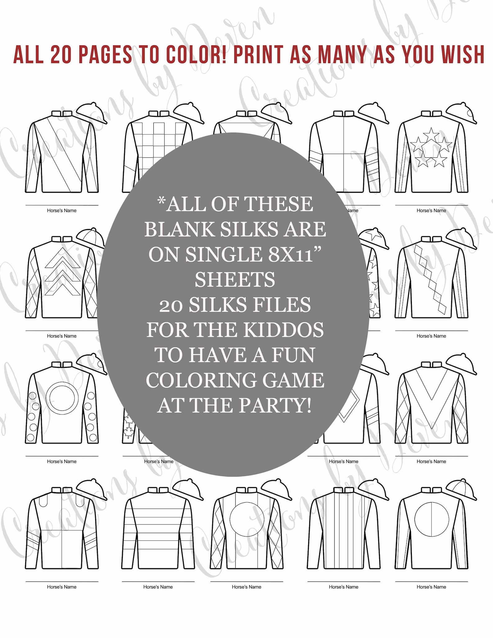 Kentucky Derby Party Printable Jockey Jersey Silk Coloring - Etsy