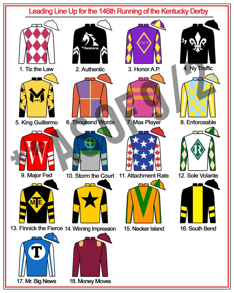 Kentucky Derby Party Printables LEADERBOARD Jockey Jersey Etsy