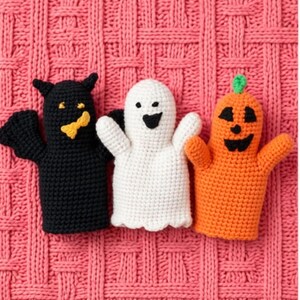 Crochet Halloween Finger Puppet Pattern PDF, Ghost Bat Pumpkin Amigurumi (Digital Download)