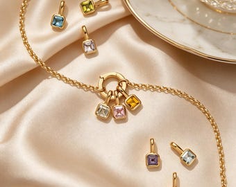 18k guldpläterat rostfritt stålhänge med 12 födelsestenar, gör-det-själv-hänge med 12 födelsestenar för kvinnor, gör-det-själv-halsband och armband