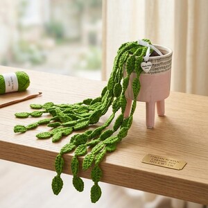 Handmade Crochet Trailing Plant in Three-Legged Ceramic Pot