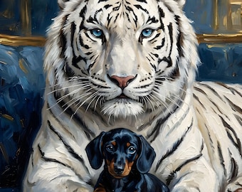 Tiger elegant animal oil painting reproduction, printable wall decor art