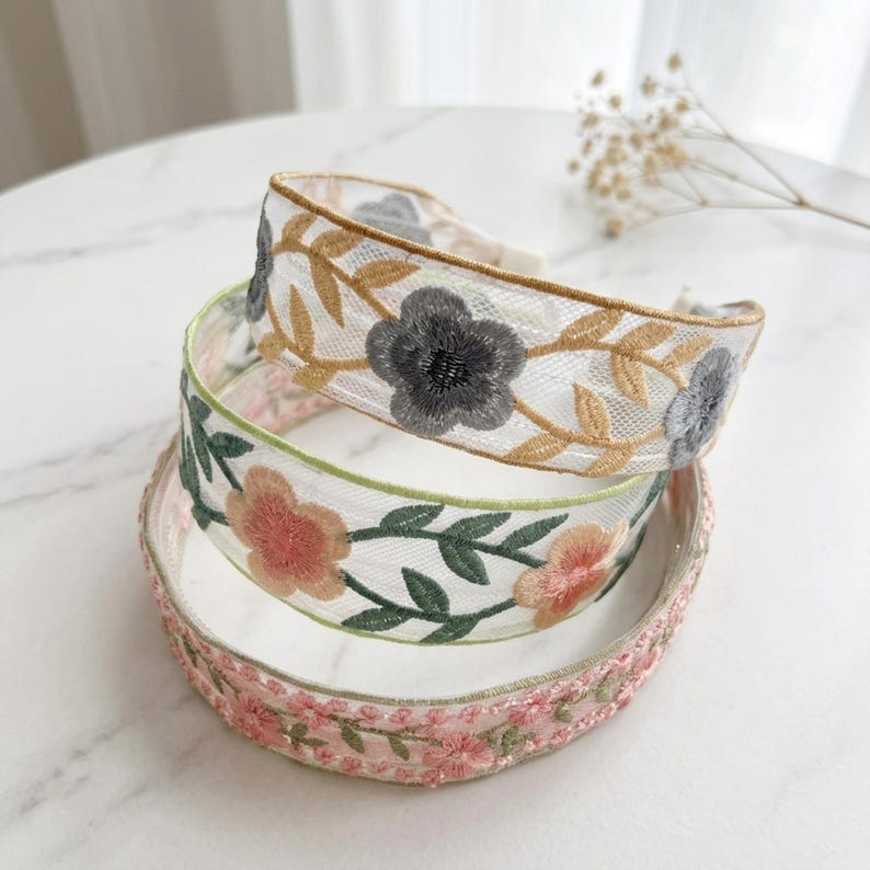 Floral Embroidered Headbands For Women, Boho Hair Summer Fashion Accessories, Cottagecore Trendy Hoop, Unique Modern Gift For Yourself image 8