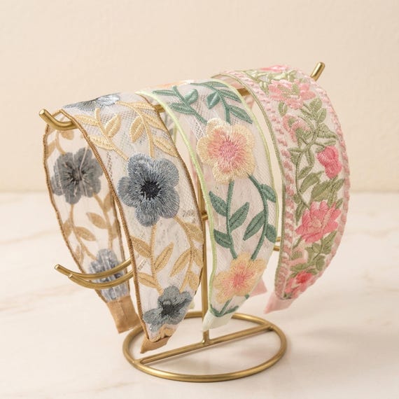 Floral Embroidered Headbands For Women, Boho Hair Summer Fashion Accessories, Cottagecore Trendy Hoop, Unique Modern Gift For Yourself