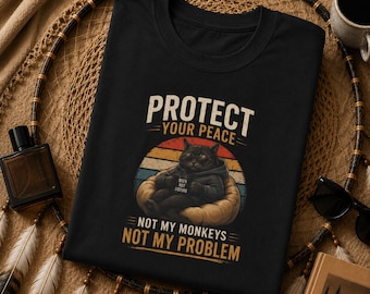 Protect Your Peace Funny Cat Tee Introvert Gift Mental Health Graphic Shirt