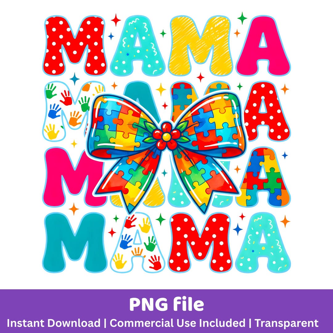 Autism Mama PNG Puzzle Bow Design Mothers Day Awareness Sublimation ...
