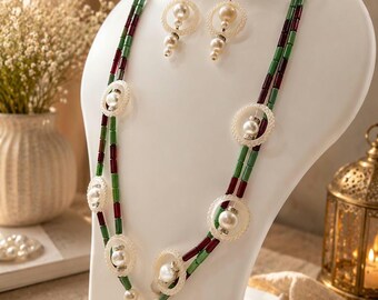 Boho Chic Pearl and Tube Bead Necklace Set for Women