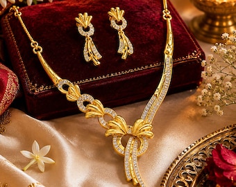 Indian traditional gold toned necklace set with matching earrings