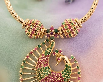 Peacock Necklace Set with Earrings, Indian Traditional Jewelry