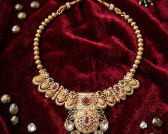 Antique necklace and earring set with kundan and meenakari work