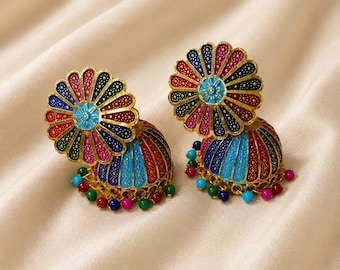 Multicolor Meenakari Jhumka Earrings