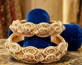 Vintage Inspired Crystal Bangles Set | Gold Statement Wedding Jewelry