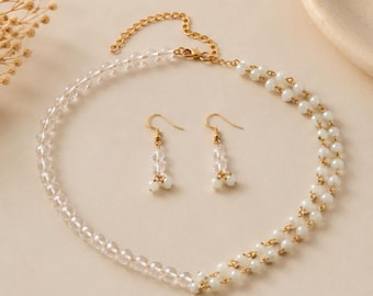 Double layer necklace and earring set