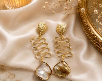 Pearl Drop Earrings | Coastal Beach Statement Earrings for Women