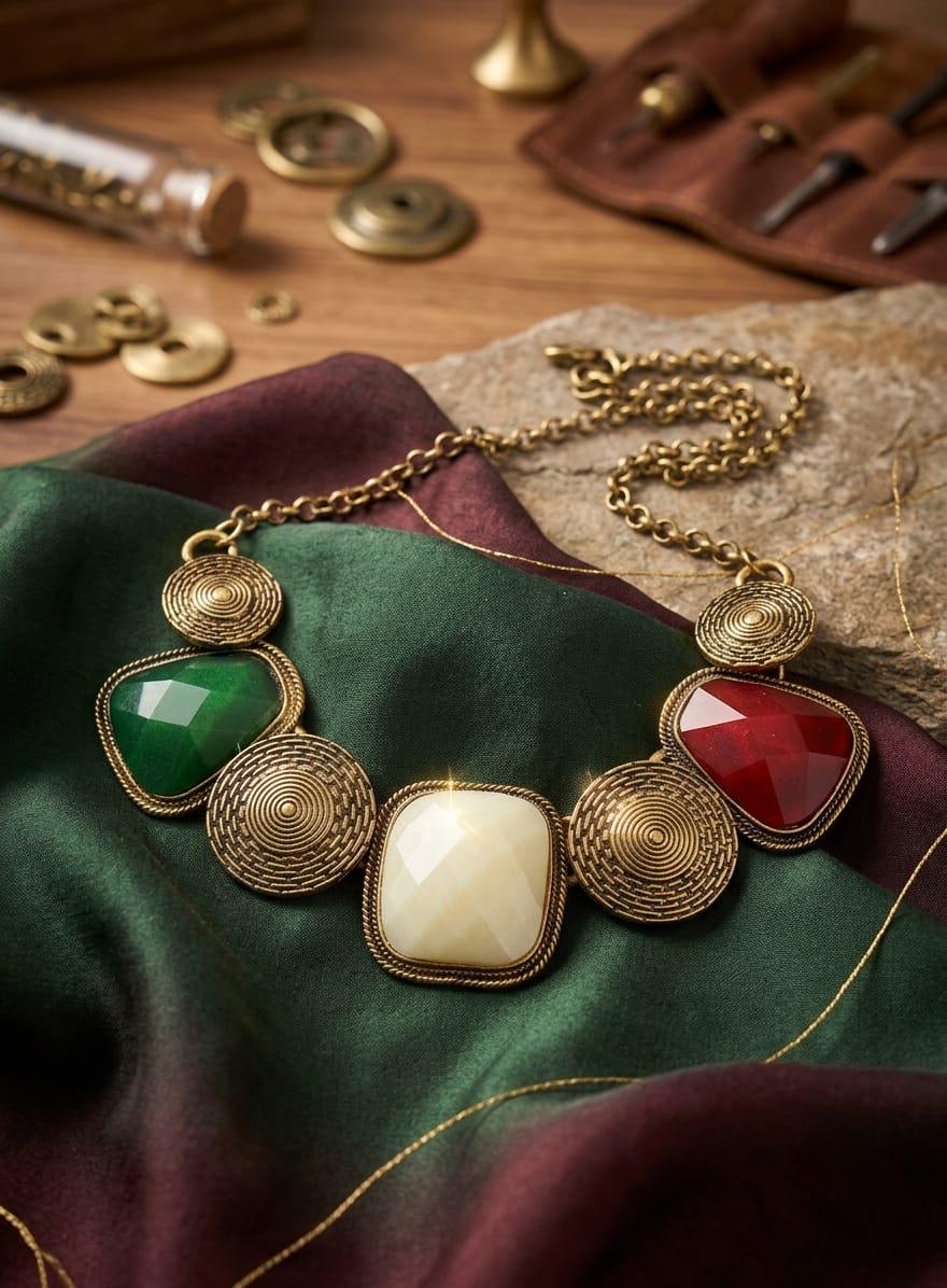 Boho Statement Necklace for Women, Multicolor Gemstone Look Bib Necklace