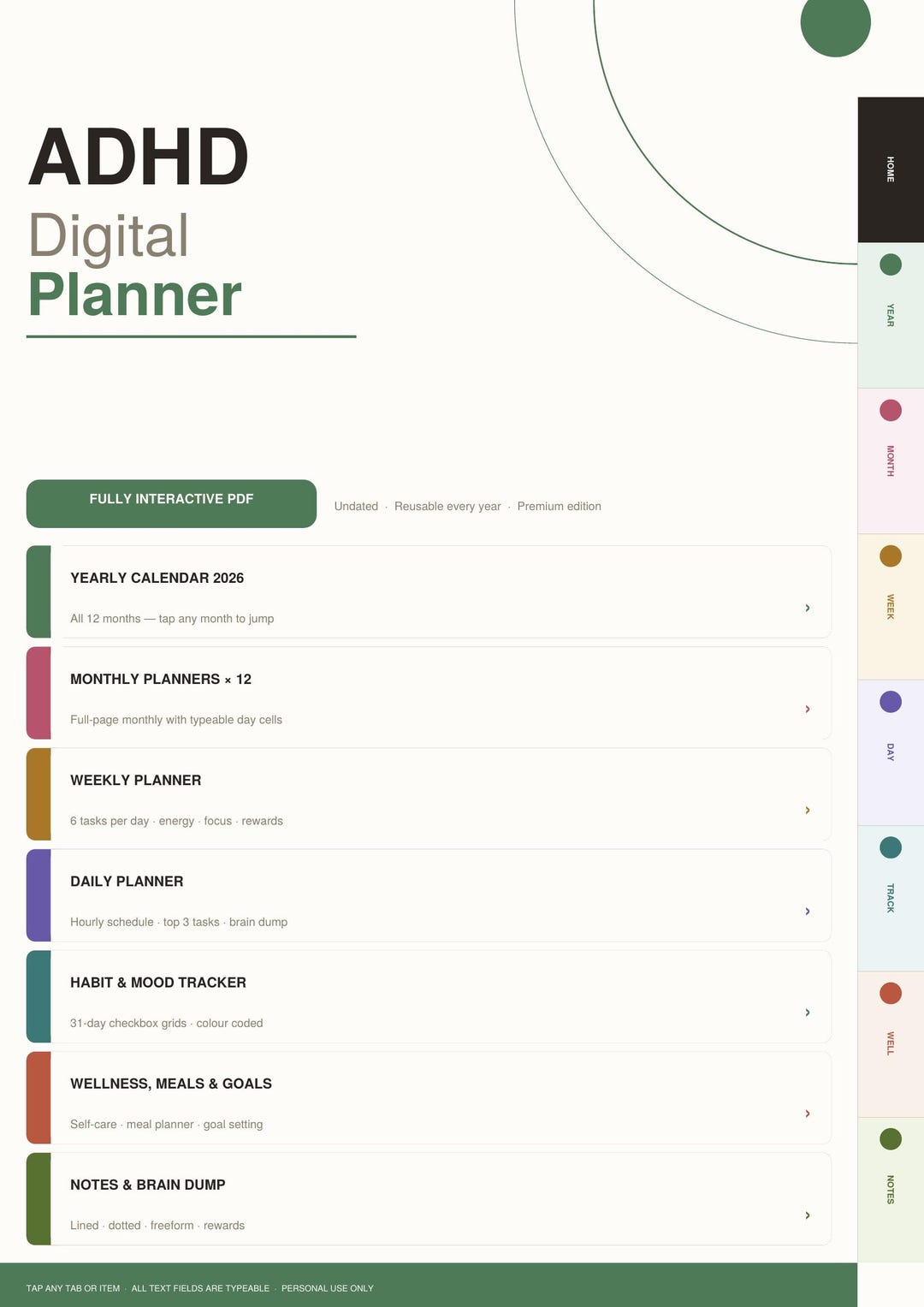 ADHD Digital Planner | Interactive PDF, Daily, Weekly, Monthly Tracker ...