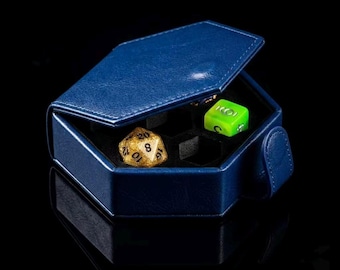 Retro Hexagonal Leather Dice Box | Portable TRPG Dice Case, Magnetic Snap