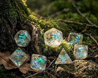 Dual-Color Galaxy Resin Dice Set | Shimmering Foil Polyhedral Tabletop RPG Dice