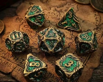 Metal Dice Set — Bronze Vine-Embossed RPG Dice