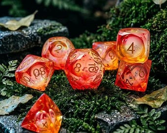 Liquid Core Dice Set | Red Flame, Blue Galaxy Sand | Tabletop Games