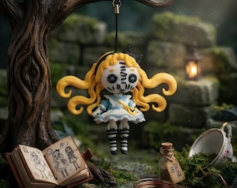 Gothic Alice Doll, 3D Printed Art Toy, Dark Wonderland Ornament (3.6 inches)