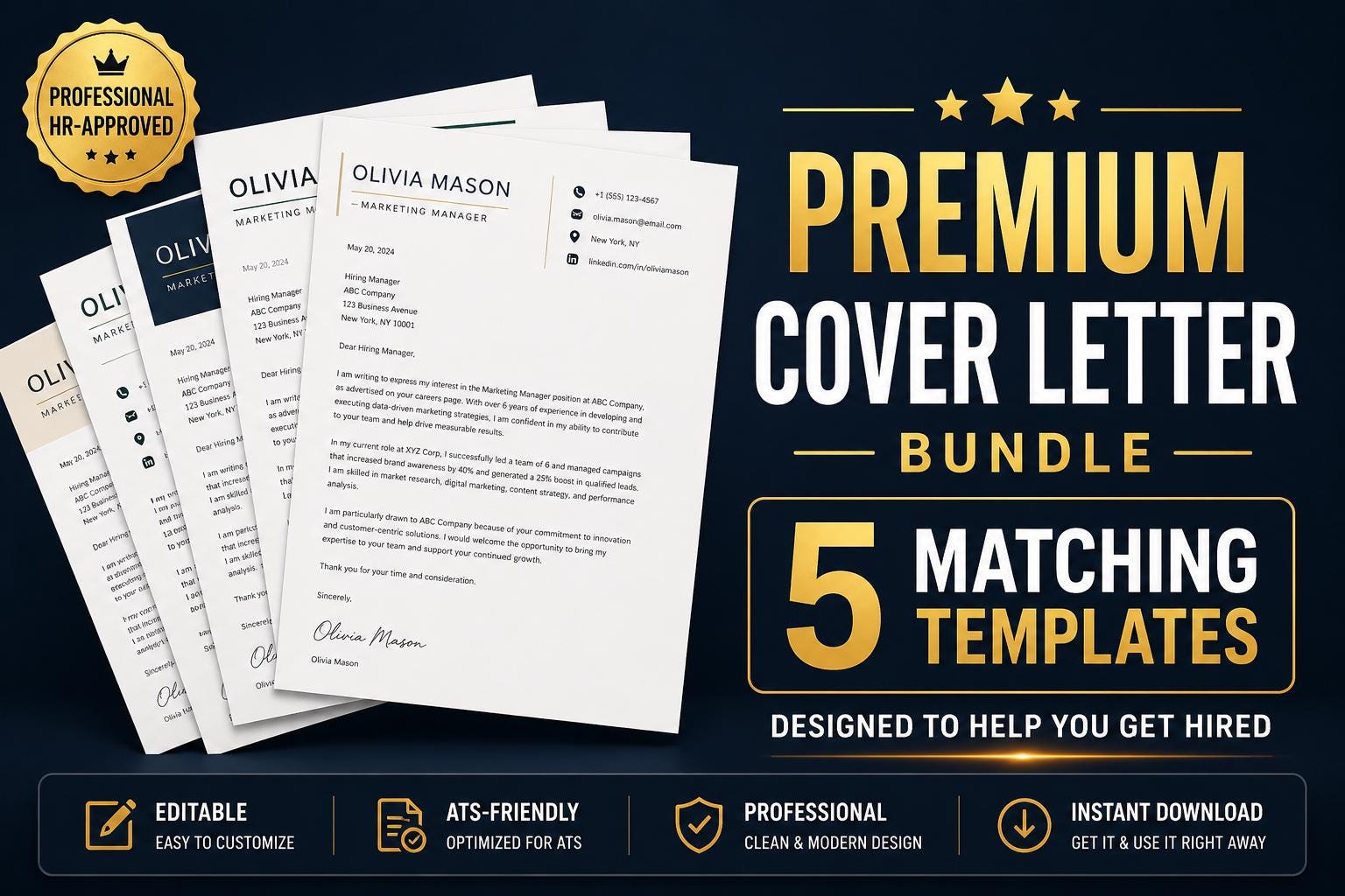 ATS Friendly Cover Letter Bundle 5 Templates | Professional Job ...