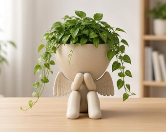 Angel Wing Figure Planter PETG Succulent Pot Seated Plant Holder Home Decor