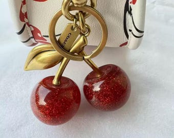 Coach Red Resin Cherry Glitter Bag Charm Key Fob Key Chain - Etsy