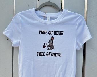 Maglietta per neonati "Pure of Heart" - Stampa a blocchi realizzata a mano con tecnica linoleografica.