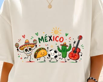 Mexico PNG Sublimation, Cute Doodle Mexico Shirt Design, Mexican Fiesta DTF Download, Kawaii Mexico Characters Clipart, Fun Mexico PNG Art