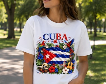 Kuba PNG, Kuba Flagge Shirt Sublimation, kubanischer Stolz DTF Download, Tropisches Kuba Reise T-Shirt PNG, kubanische Wurzeln Kranz Design