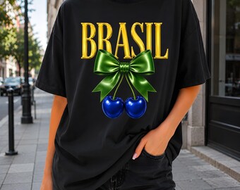 Brasilien Kirsch Schleife PNG, Kokette Tropische Flagge Shirt Design (DTF Download)
