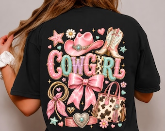 Pink Cowgirl Boots and Hat Graphic Tee, Cowgirl PNG Sublimation Design, Western Shirt