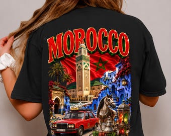 Marokko PNG Sublimationsdesign, Hassan Moschee Flagge Shirt Download, Chefchaouen Mint Tee Laterne DTF Clipart, Maroc Pride Printable