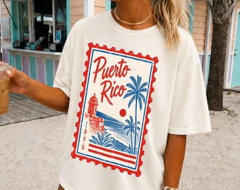 Vintage Porto Rico Briefmarke T-Shirt, El Morro Boricua Pride Tee