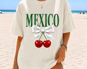 Mexiko PNG Sublimation, Coquette Mexiko Shirt Design, Mexikanische Schleife DTF Download, Kirsche Schleife Mexiko Flagge Clipart, Mexicana Coquette PNG Geschenk