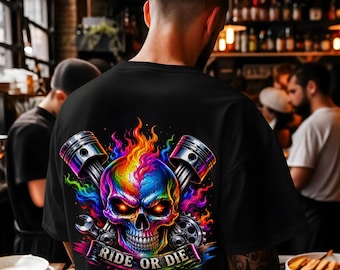 Flaming Skull Piston Biker PNG, Ride or Die Mechanic Clipart (Digital Download)