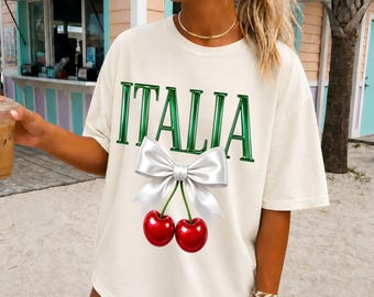 Italia PNG Sublimation, Coquette Italy Shirt Design, Italian Bow DTF Download, Cherry Bow Italia Flag Clipart, Italian Girl Coquette PNG Art