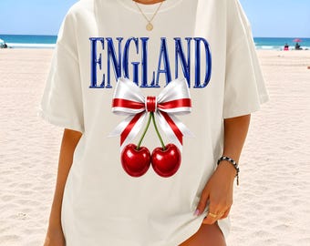 England PNG Sublimation, Kokette England Shirt Design, Englischer Bogen DTF Download, Kirsche Bogen England Flagge Clipart, England Mädchen Kokette PNG