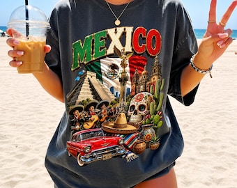 Mexiko PNG, Mexikanische Pride Sublimation Download, Zuckerschädel Azteken Pyramide Shirt Design, Dia de los Muertos DTF Clipart Printable